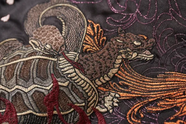 Design Dragon and Tiger Embroidered Satin Bomber Jacket Red Black Outerwear.jacket - 14