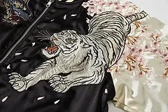 Design Dragon and Tiger Embroidered Satin Bomber Jacket Red Black Outerwear.jacket - 22