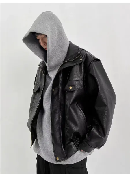 Design Oversized Leather Moto Jacket Black - 7