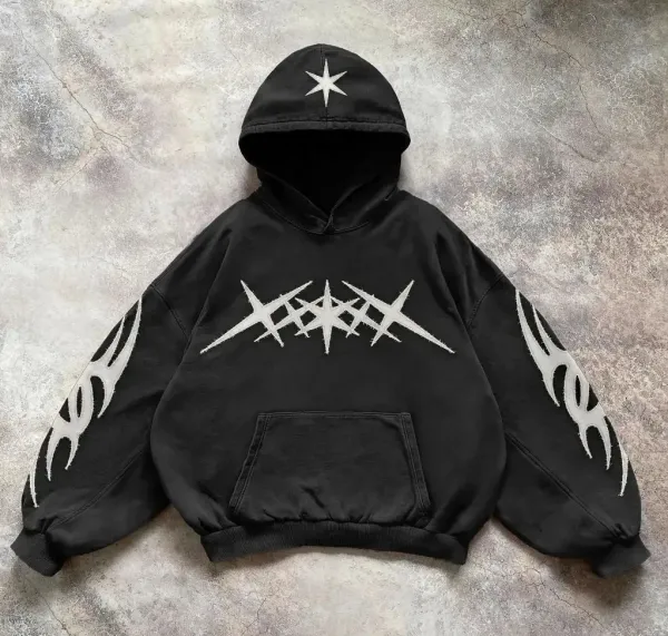 Design Star Motif Oversized Hoodie Black - 1