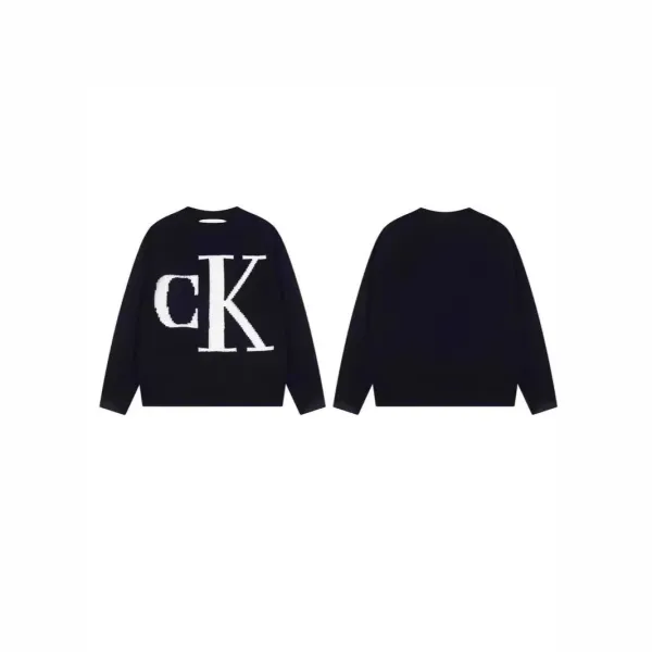 Calvin Klein CK Logo Ribbed Knit Sweater Beige - 6