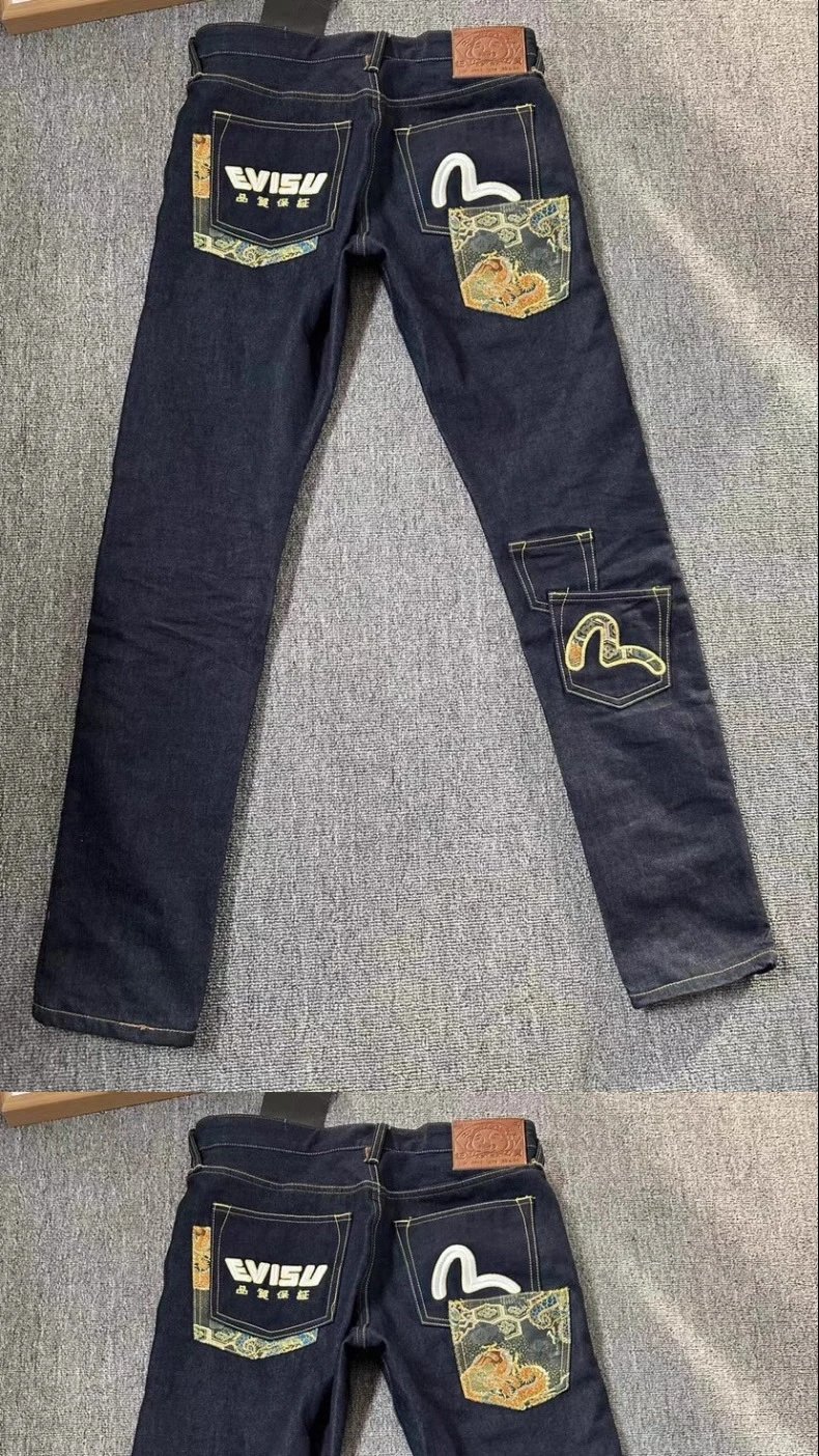 Evisu Fujiko Dragon Embroidered Denim Jeans Navy - 2