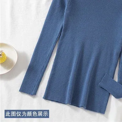 Design Ribbed Long Sleeve Top Blue - 1