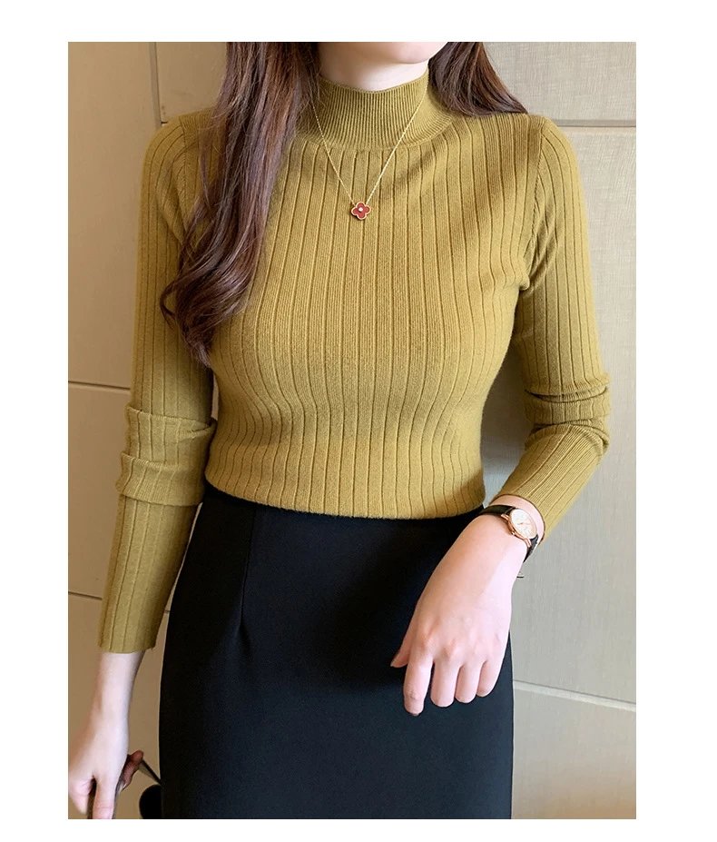 Design Ribbed Turtleneck Sweater Olive Green - 26