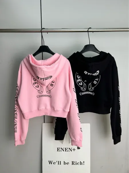 Design ENEN+ Cropped Zip-Up Hoodie in Pink and Black Hoodie - 2
