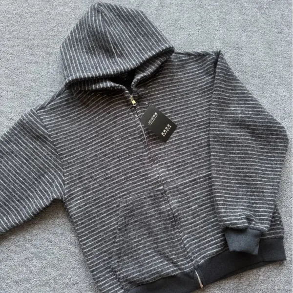 Design JERSEY Striped Zip-Up Hoodie Gray Hoodie - 1