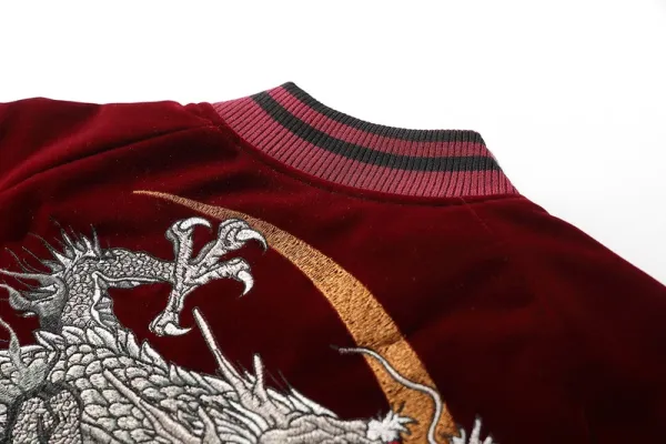 Design Dragon Embroidery Bomber Jacket Black Outerwear.jacket - 17
