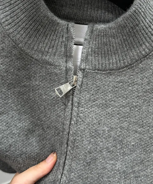Design Stand-Up Collar Zip-Up Knit Sweater Gray - 12