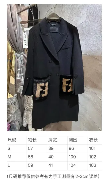 Fendi FF Logo Fur-Trimmed Wool Coat Black Outerwear.coat - 2