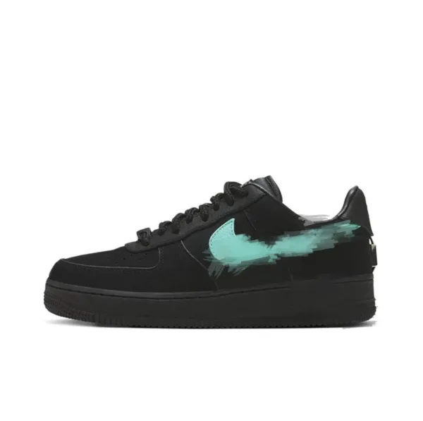 Nike Air Force 1 Low Black with Teal Swoosh Graphic Sneakers - 1