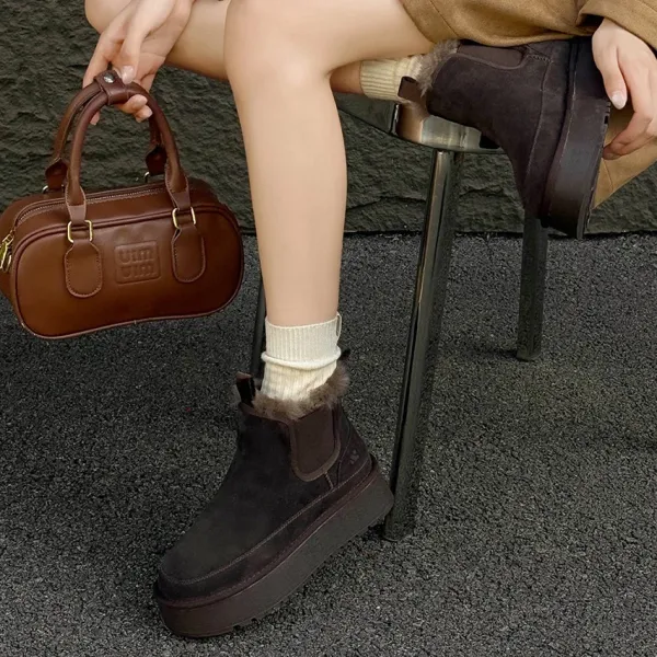 Design Chelsea Boots With Faux Fur Trim Tan Suede Platform Boots - 10