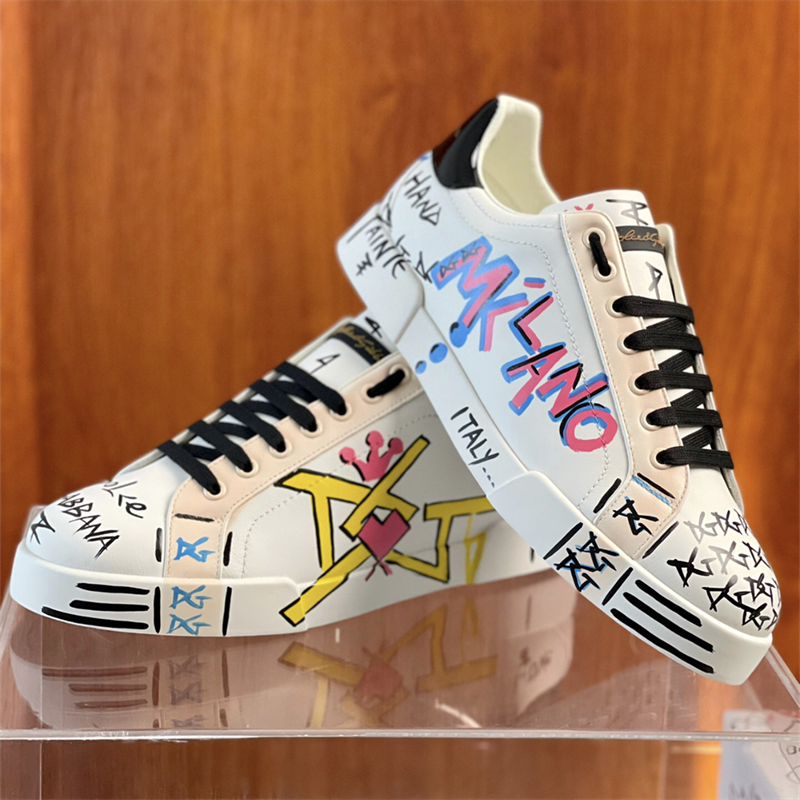 Dolce & Gabbana Love Print Leather Sneakers White - 7