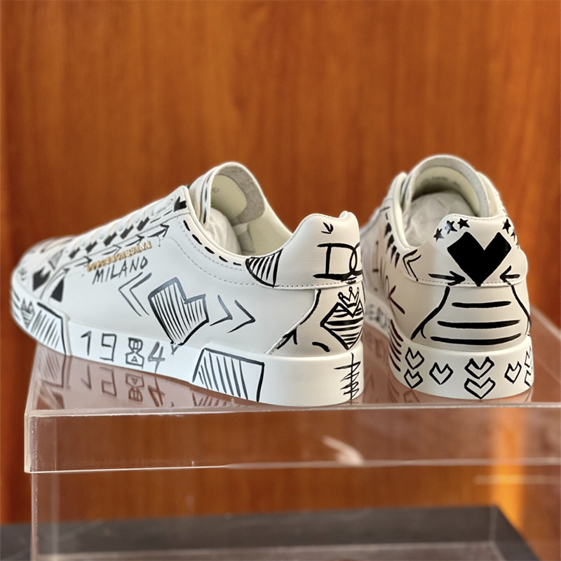 Dolce & Gabbana Love Print Leather Sneakers White - 14