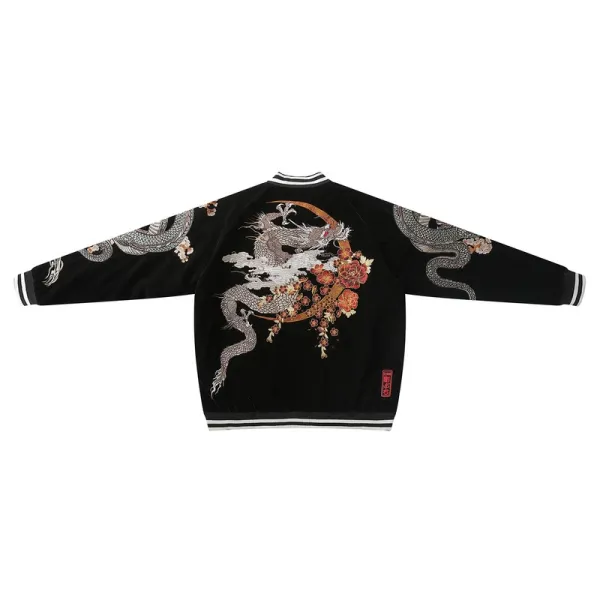 Design Dragon Embroidery Bomber Jacket Black Outerwear.jacket - 1