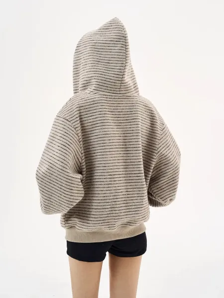 Design JERSEY Striped Zip-Up Hoodie Gray Hoodie - 10