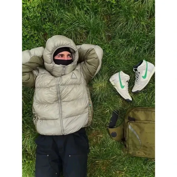 Nike ACG Down Jacket Black with Olive Green Pants - 3
