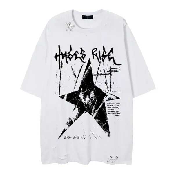 Design Hoses Rise Star Graphic Oversized T-Shirt White - 1