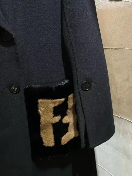 Fendi FF Logo Fur-Trimmed Wool Coat Black Outerwear.coat - 8