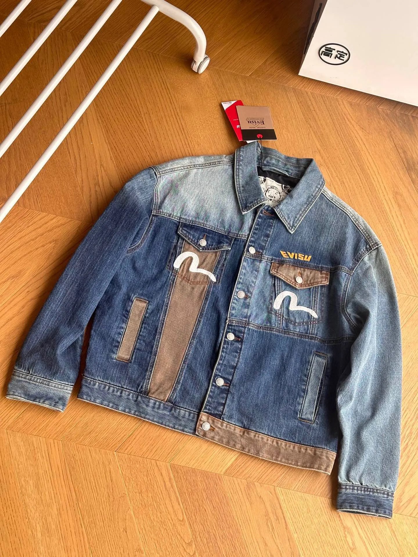 Evisu Denim Jacket with Signature M Logo Patchwork Blue - 3