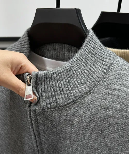 Design Stand-Up Collar Zip-Up Knit Sweater Gray - 11