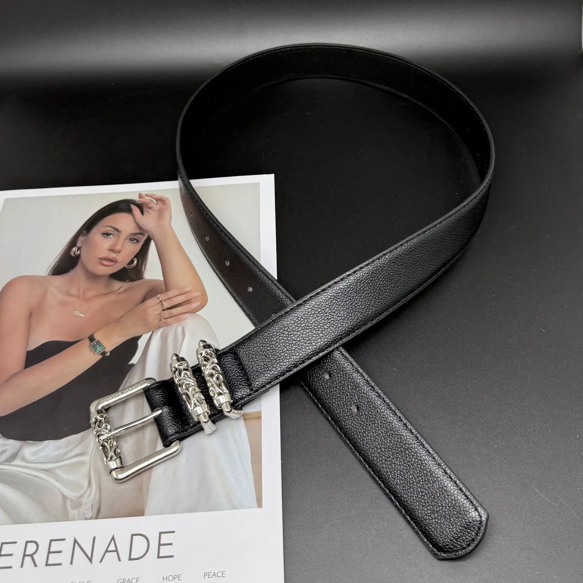 Chrome Hearts Logo Buckle Leather Belt Black - 15