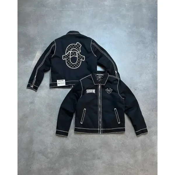 Design True Religion x Six PM Grid Logo Jacket Black Outerwear - 1