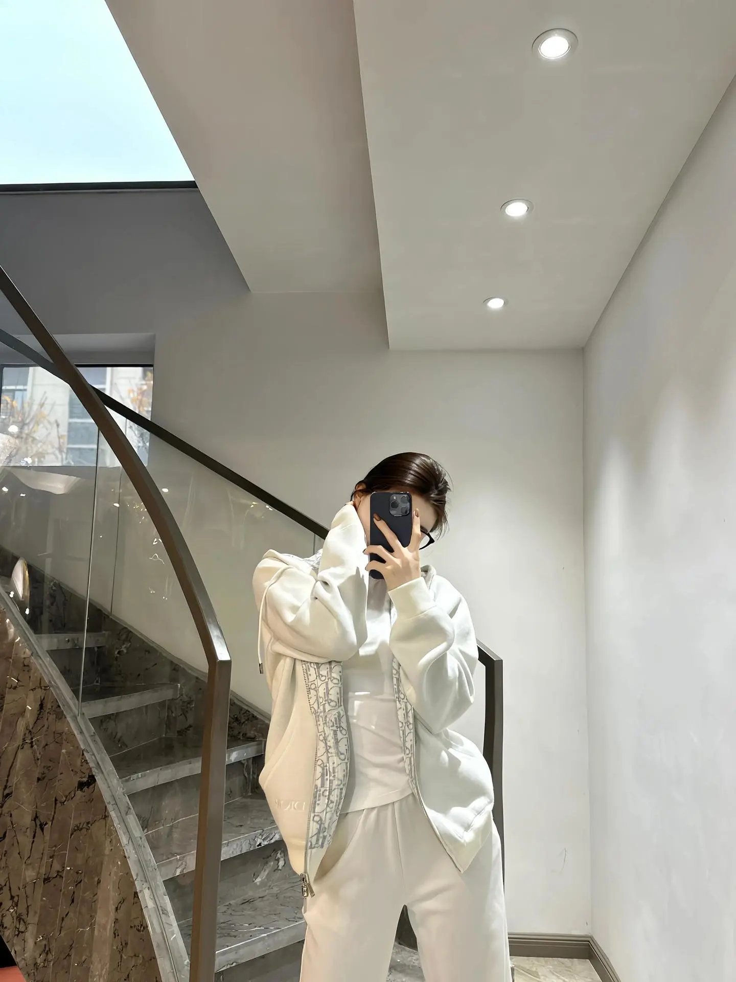 Dior Oblique Monogram Zip-Up Hoodie White Gray - 3