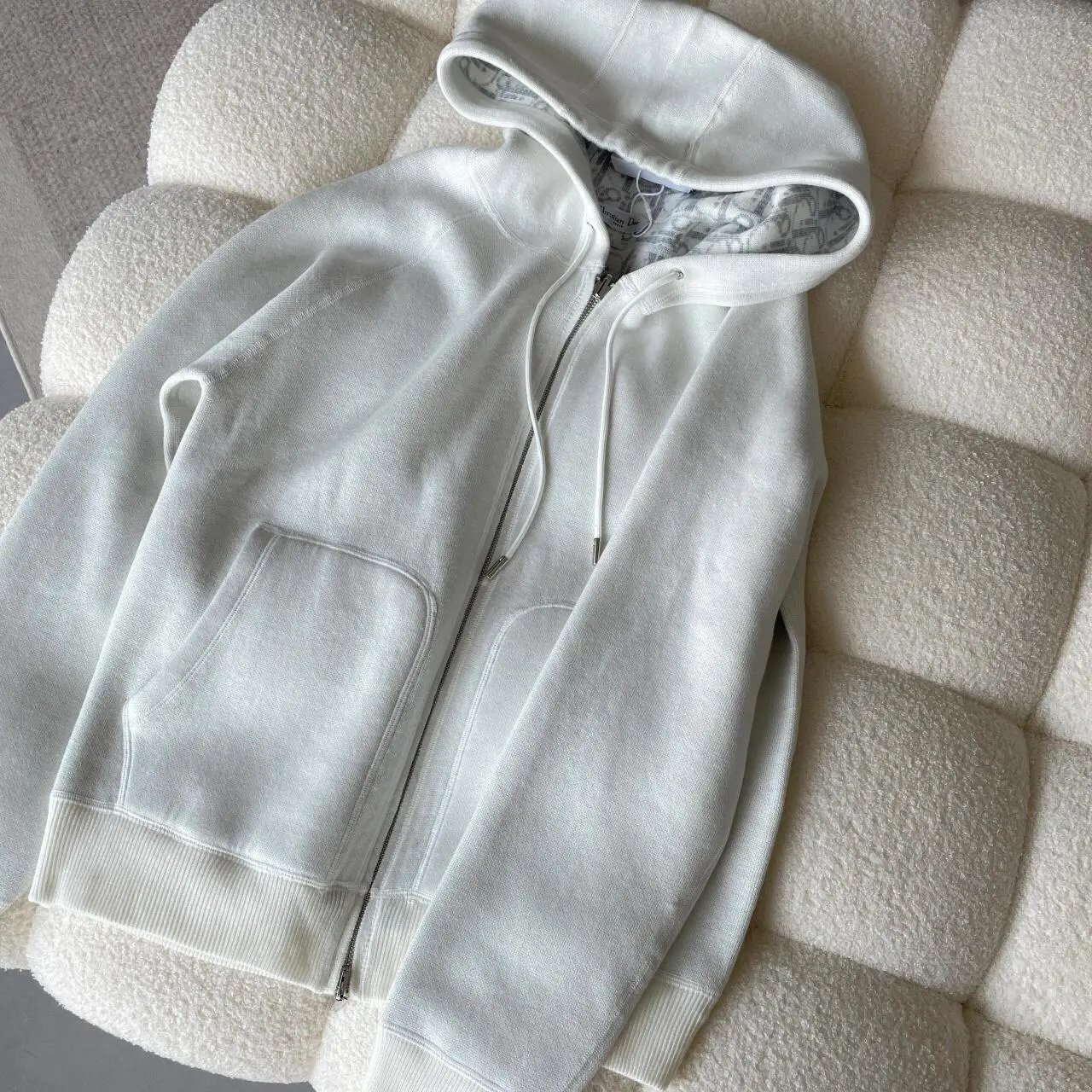Dior Oblique Monogram Zip-Up Hoodie White Gray - 7
