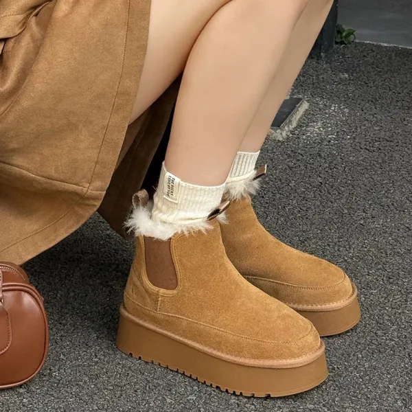 Design Chelsea Boots With Faux Fur Trim Tan Suede Platform Boots - 6