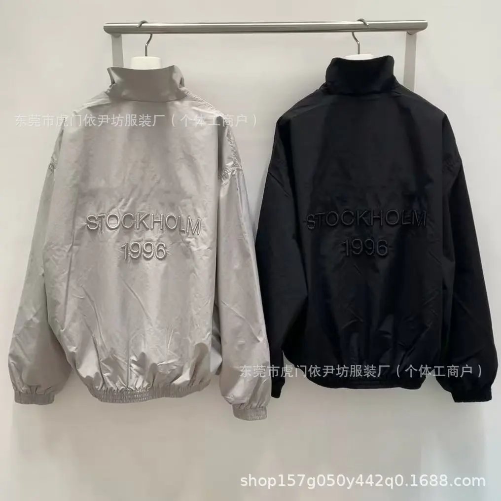 Design Stockholm 1996 Embroidered Windbreaker Black Jacket Outerwear.windbreaker - 6