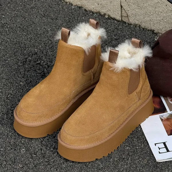 Design Chelsea Boots With Faux Fur Trim Tan Suede Platform Boots - 1
