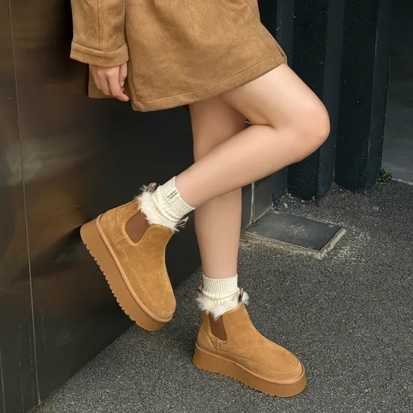 Design Chelsea Boots With Faux Fur Trim Tan Suede Platform Boots - 8