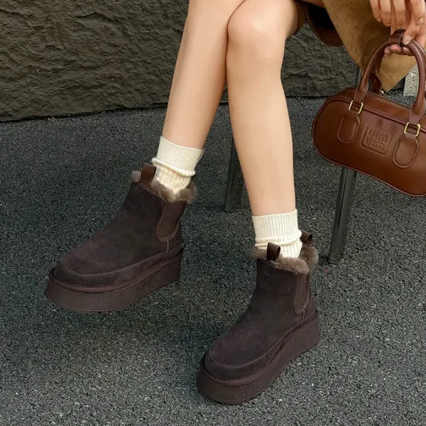 Design Chelsea Boots With Faux Fur Trim Tan Suede Platform Boots - 12