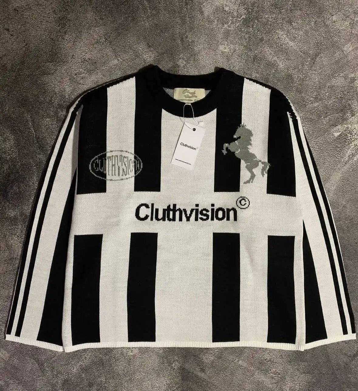 Design Cluthvision Striped Knit Jersey Black and White Jersey - 5