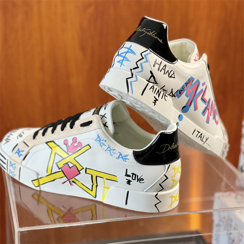Dolce & Gabbana Love Print Leather Sneakers White - 8
