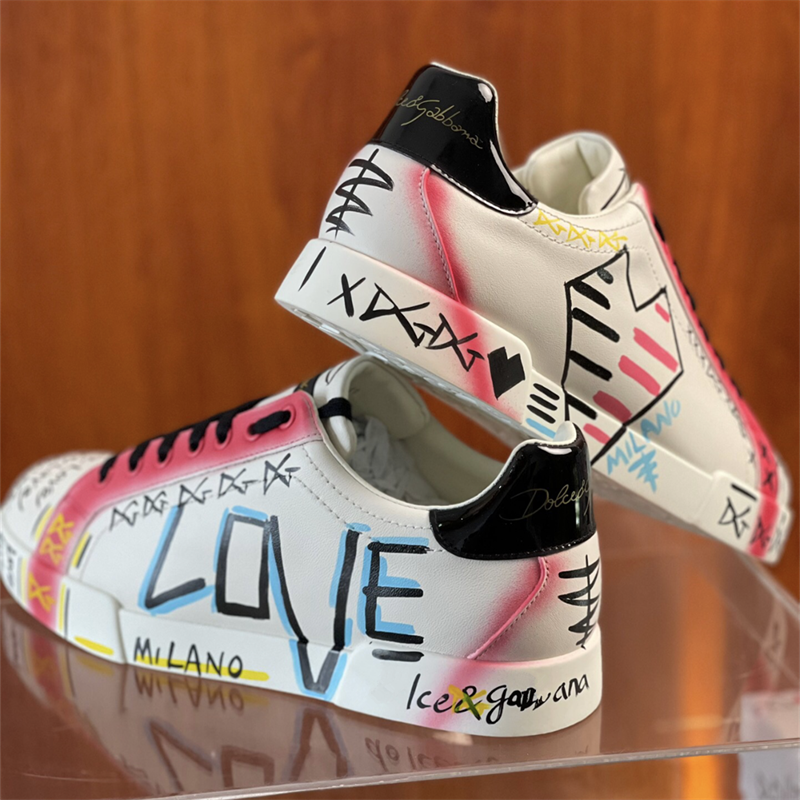 Dolce & Gabbana Love Print Leather Sneakers White - 22