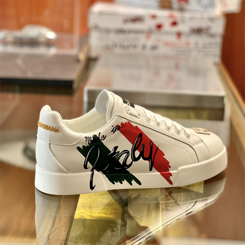 Dolce & Gabbana Love Print Leather Sneakers White - 4