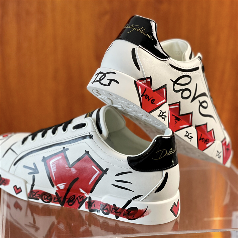 Dolce & Gabbana Love Print Leather Sneakers White - 11