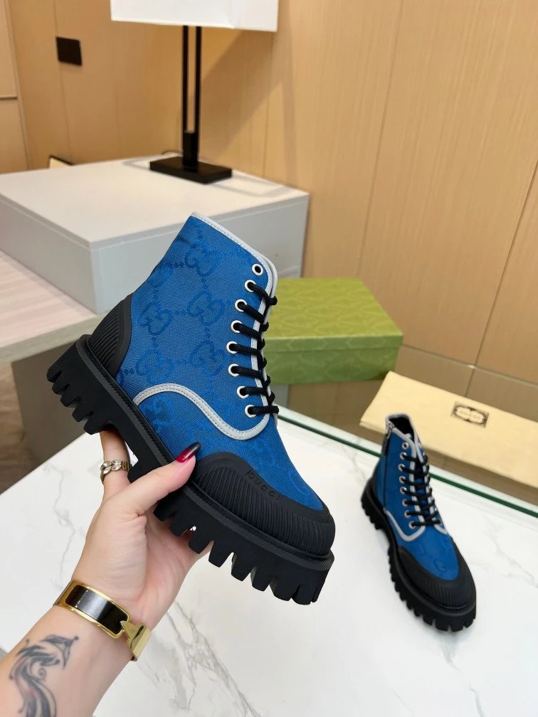 Gucci GG Marmont Chunky Sole Boots Beige and Black - 8