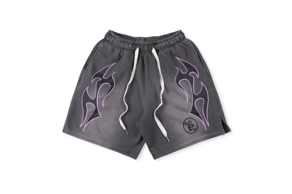 Design Flame Outline Shorts Gray with Purple Trim - 1