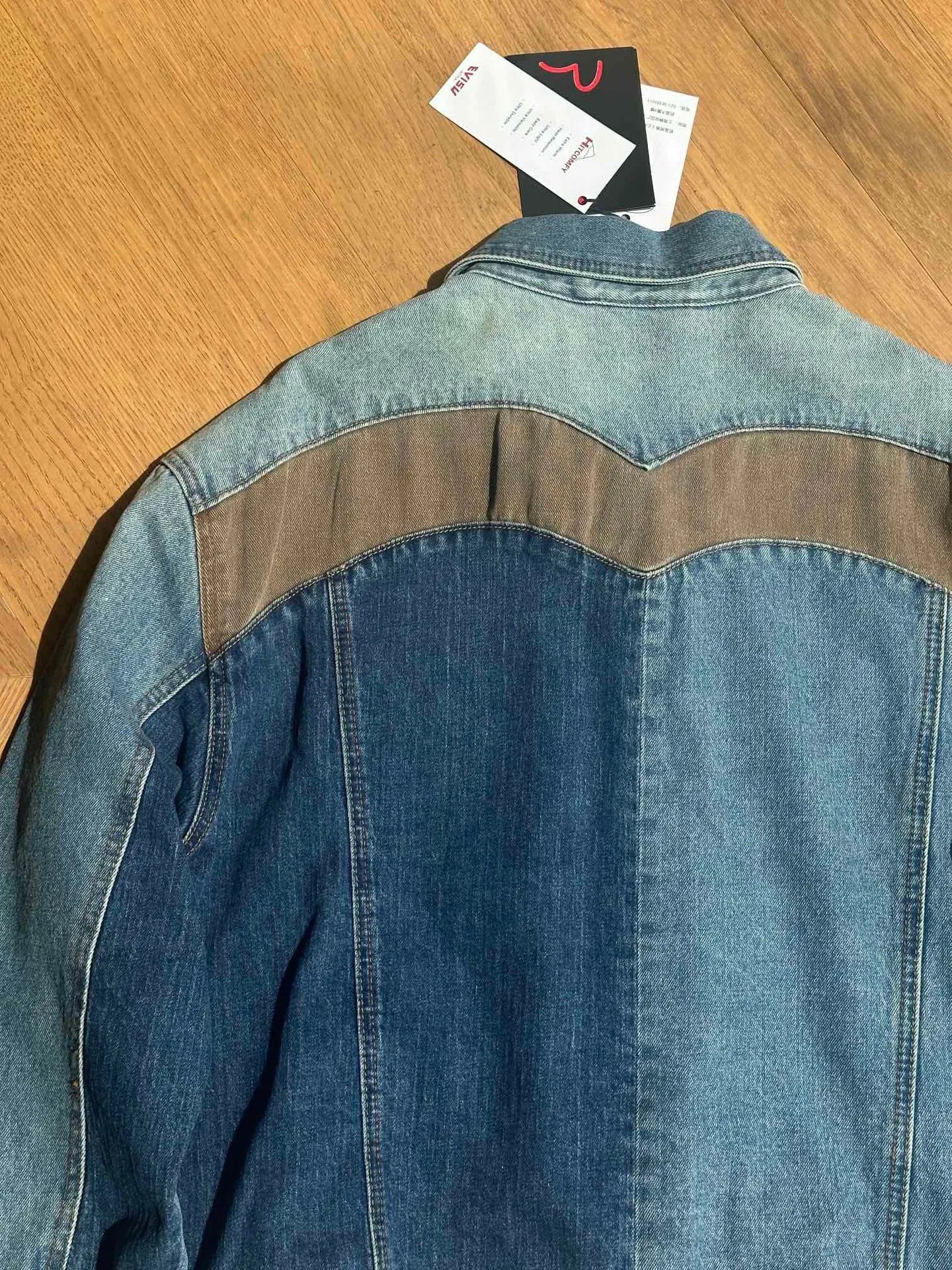 Evisu Denim Jacket with Signature M Logo Patchwork Blue - 7