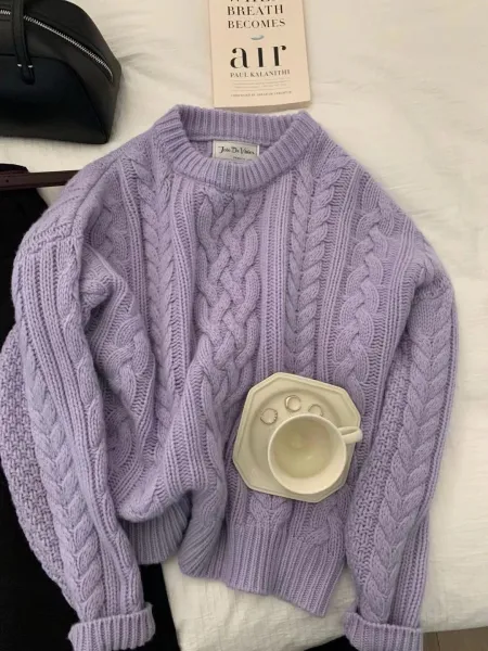 Design Joie De Vivier Cable Knit Sweater Lavender Sweater - 1