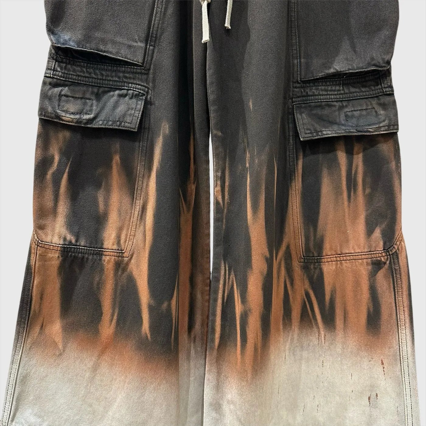 Rick Owens DRKSHDW Cargo Pants Black Burnout Dip-Dye - 12
