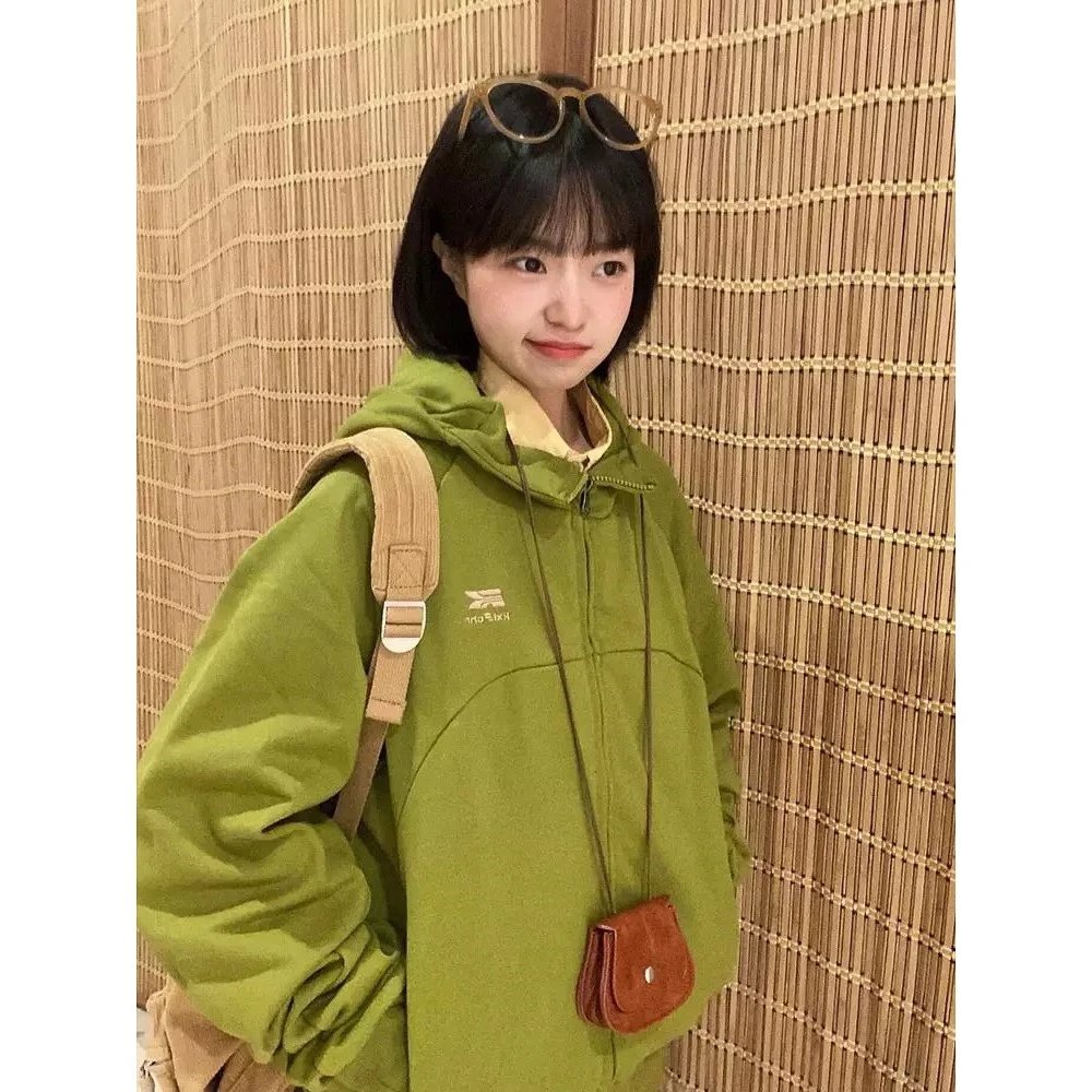 INU IKII Oversized Zip-Up Hoodie Olive Green