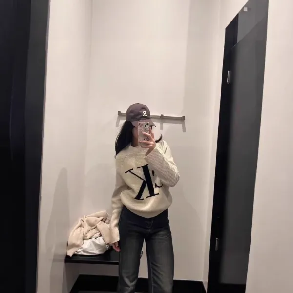 Calvin Klein CK Logo Ribbed Knit Sweater Beige - 3