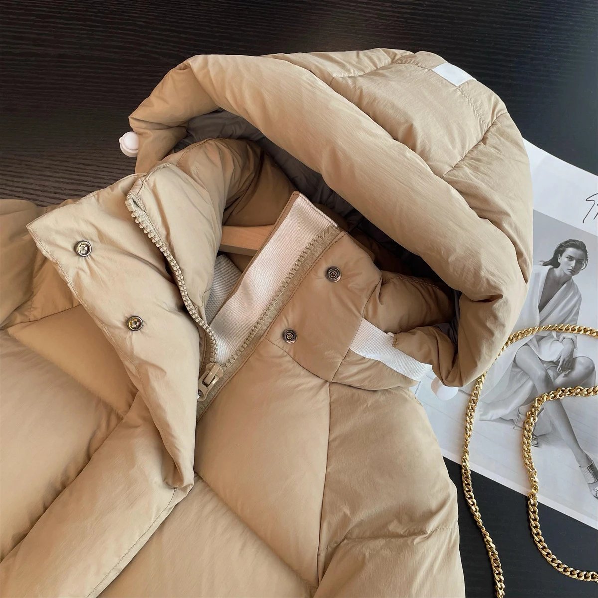Design Puffer Hooded Jacket Beige Down-Jacket Outerwear.down Jacket - 24