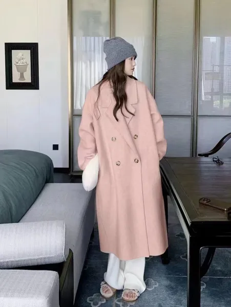 Design Oversized Double-Breasted Wool Coat Beige Outerwear - 9