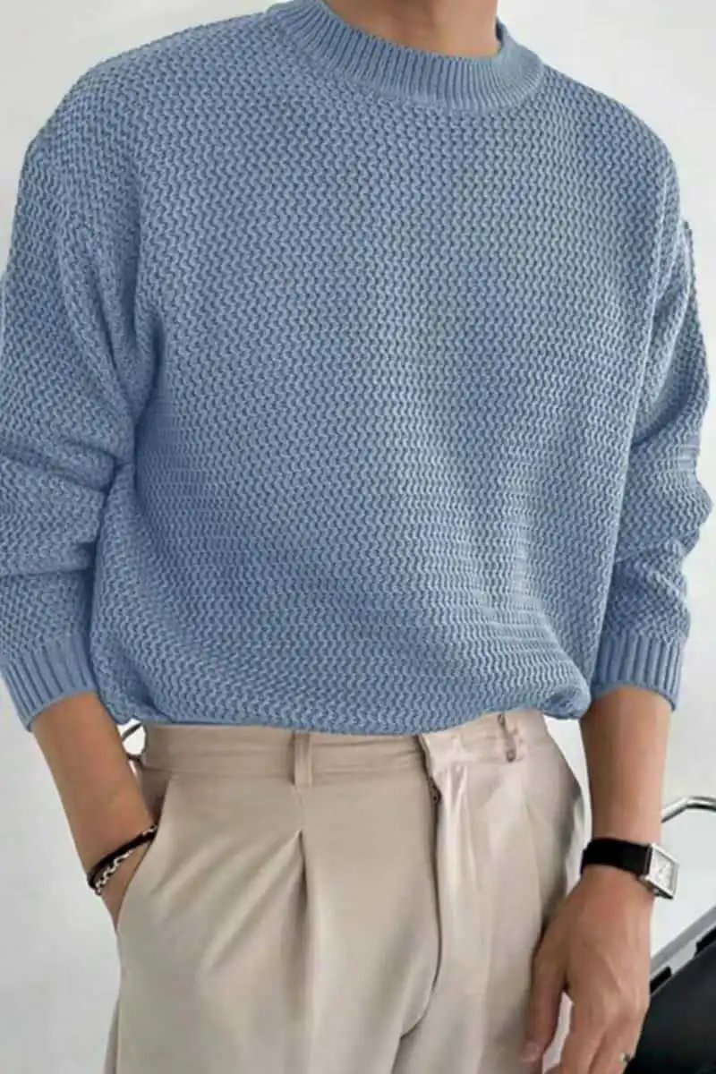 Design Textured Knit Crewneck Sweater Beige - 26