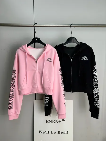 Design ENEN+ Cropped Zip-Up Hoodie in Pink and Black Hoodie - 1