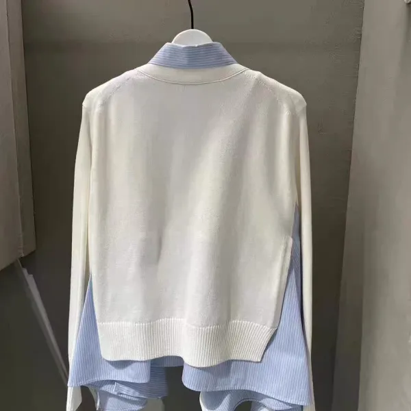 Design V-Neck Button-Up Cardigan with Layered Shirt Detail White Outerwear.cardigan - 4